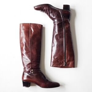 Vintage Salvatore Ferragamo Tall Leather Boots Cognac Brown Riding Italy 7.5 B